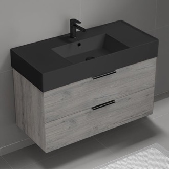 Bathroom Vanity Grey Oak Bathroom Vanity With Black Sink, 40
